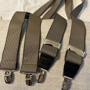 Men's tan brown suspenders leather accents